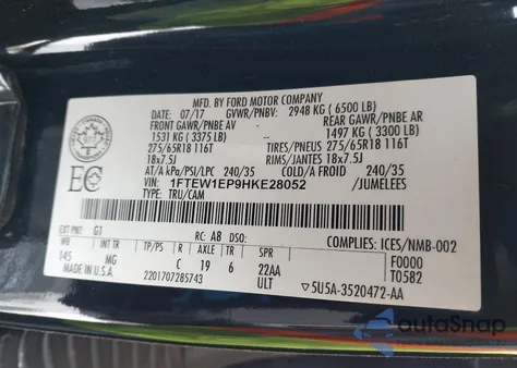 2017 Ford F-150 Xlt from USA, damaged, VIN 1FTEW1EP9HKE28052